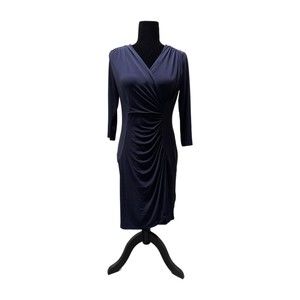 Calvin Klein Navy Blue 3/4 Sleeve Faux Wrap Dress, Size 4, Pre-owned